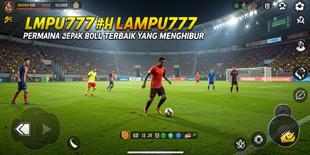 Screenshot utama LAMPU777 menampilkan aksi seru dalam pertandingan sepak bola.