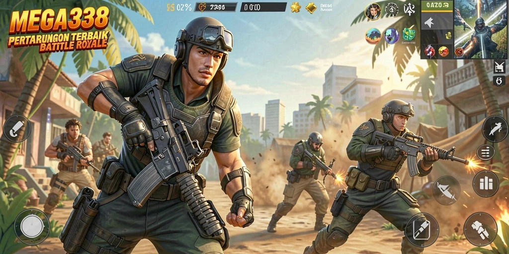 Screenshot gameplay MEGA338 dengan aksi seru Battle Royale.