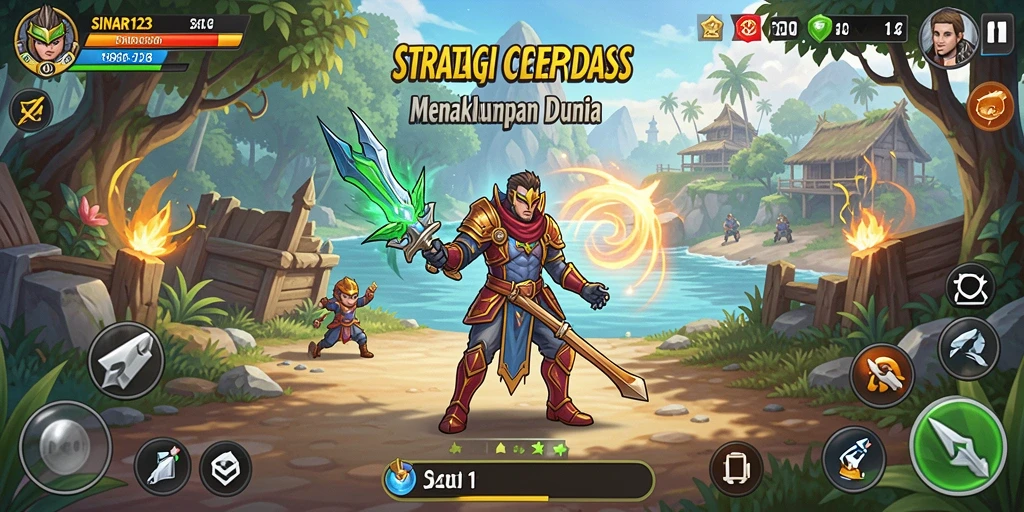 Screenshot menunjukkan pertempuran strategis dalam SINAR123.
